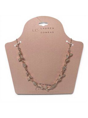 Lauren Conrad Rose Gold Floral Vine Necklace With Crystals 16" + 3" Extender Ele